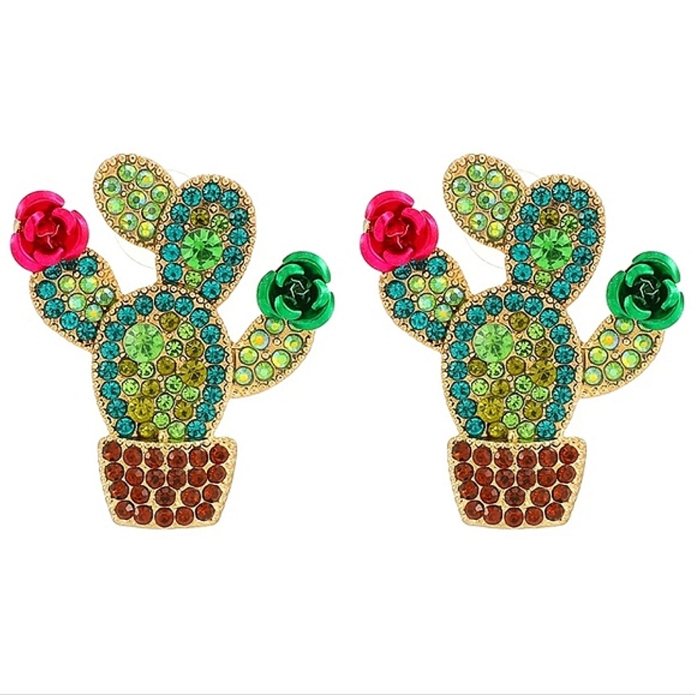Last pair: "Prickles" Western Cactus Rhinestone Dangle Earrings